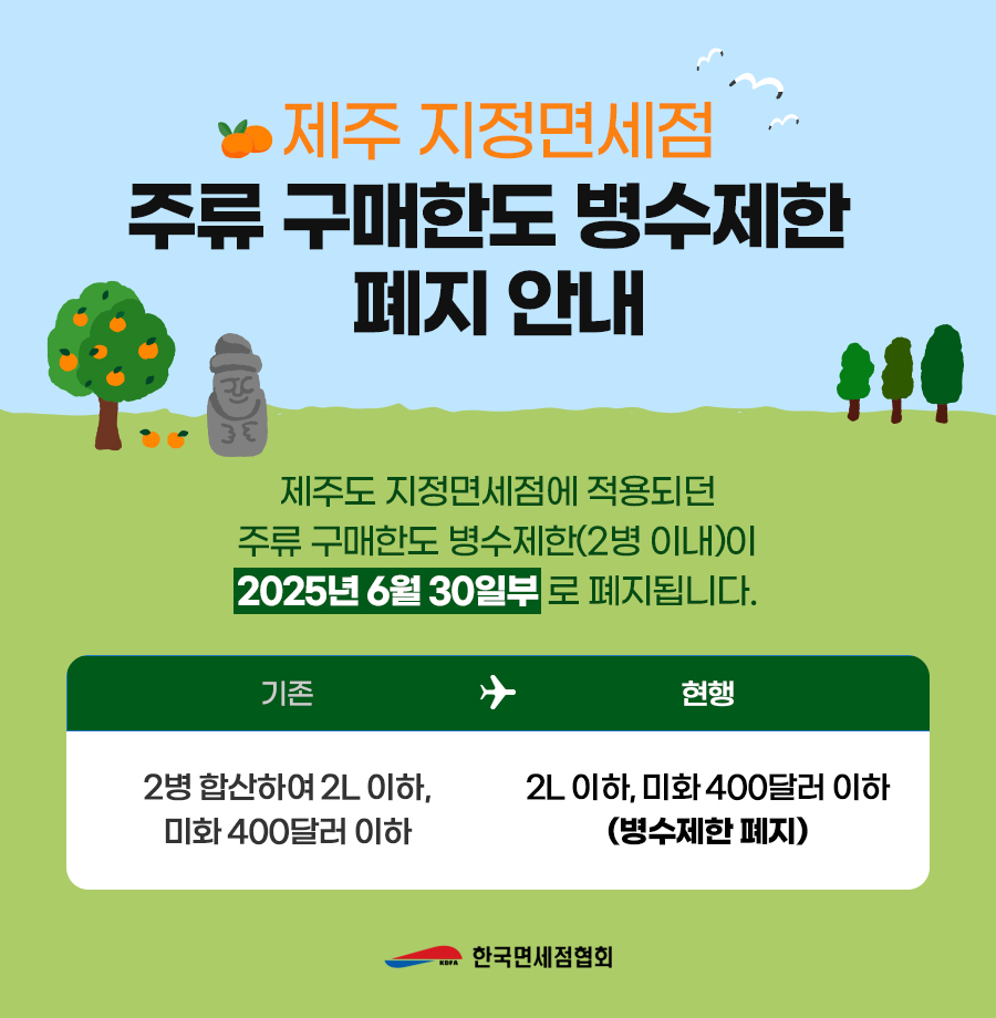 제주 지정면세점 주류 구매한도 병수제한 폐지 안내
